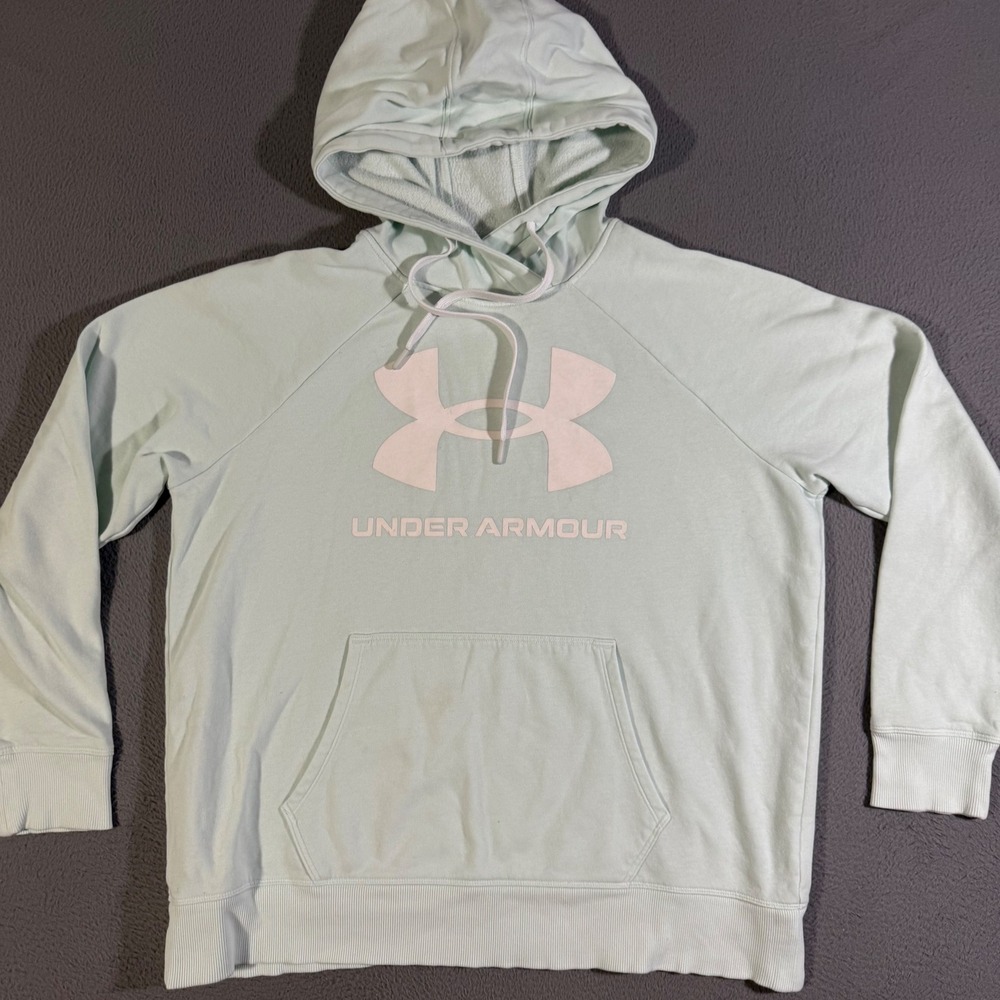 Under Armour Hoodie Mens Large UA Pullover Drawstring Long‎ Sleeve Mint Green